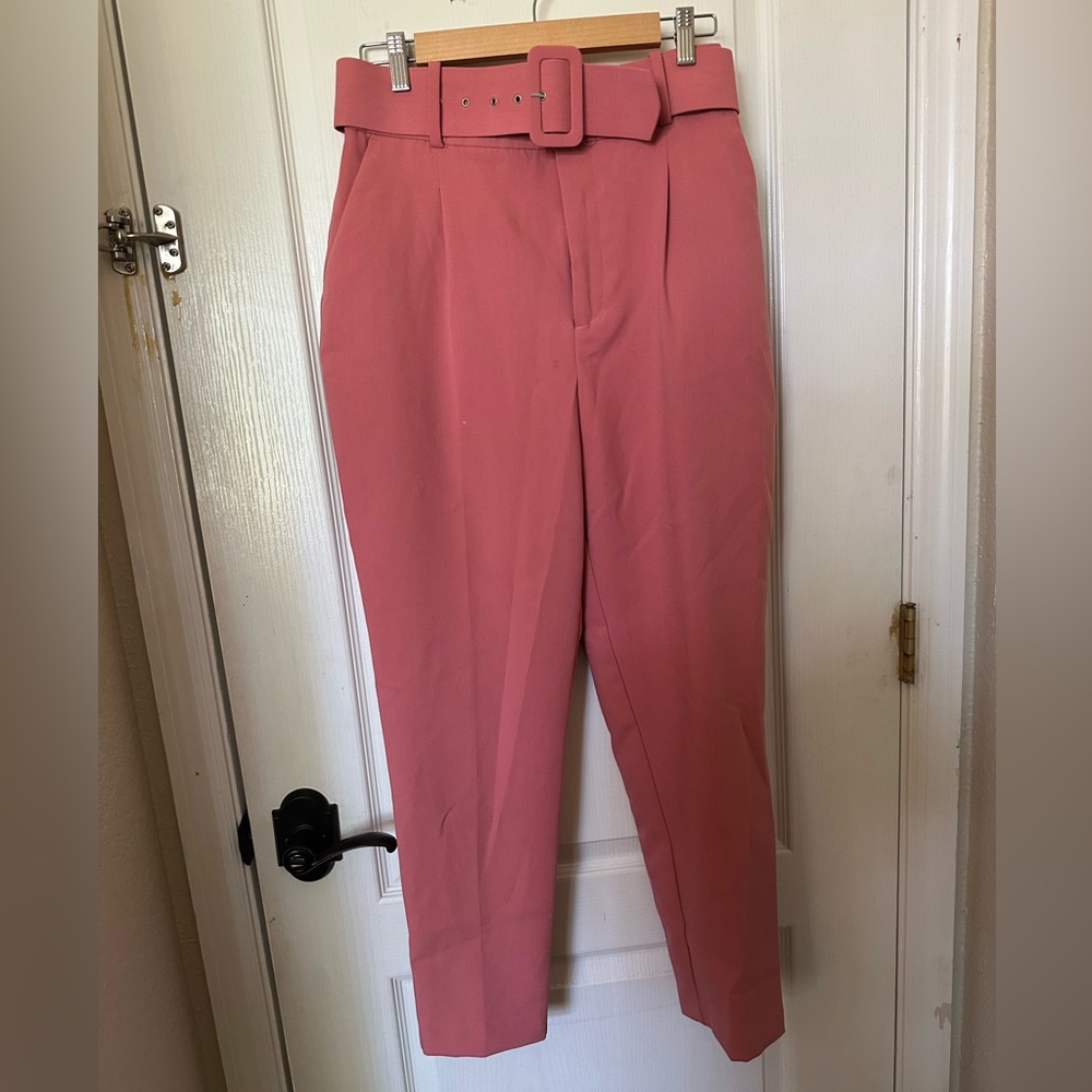 Pink High-Waisted Slacks with Belt